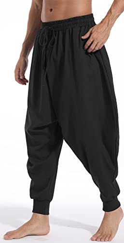 PACEIADTA Men Elastic Waist Harem Pants Loose Drawstring Drop Crotch Trousers (3X-Large, White-2)
