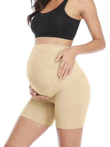 POSHGLAM Women's Maternity Shapewear for Dress Seamless Underwear Belly Support Prevent Chaffing Pantie Shorts(Black, Small)