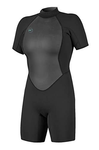 O'Neill Women's Reactor-2 2mm Back Zip Short Sleeve Spring Wetsuit, Black/Black, 8