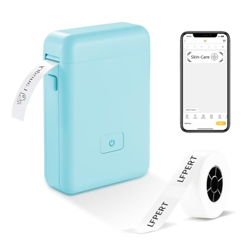 LFPERT Label Maker Machine with Tape - HP2-S Portable Bluetooth Label Printer for Storage, Office, Home, Mini Smart Phone Handheld Sticker Printer with Multiple Templates Font Icon (Blue)