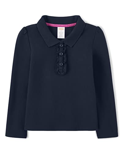 Gymboree,Girls,and Toddler Long Sleeve Ruffle Polo Shirt,Navy 3-Pack,2 Years