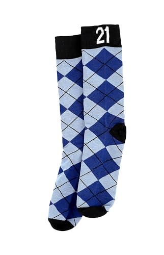 Pavilion - Happy 21st 18 oz Coffee Mug Tea Cup - 21 Argyle Patterned Blue Crew Socks Women US 9-13 & Men US 8-12 Birthday Party Celebration Decoration Commemoration Gift Present For Him