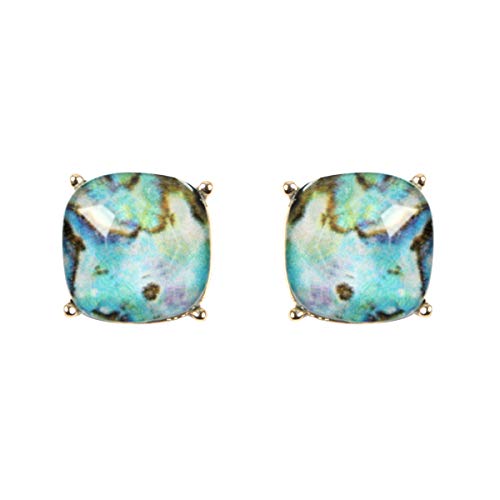 Faceted Jewel Statement Stud Earrings - Lightweight Square Cushion Cut Post Ear Studs for Women (Plaid Red 2)