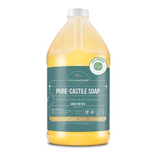 WHOLENATURALS Pure Castile Soap Liquid, EWG Verified & Certified Palm Oil Free Unscented, Natural, Mild & Gentle Non-gmo & Vegan - Organic Body Wash, Laundry, and Baby Soap - 64 Fl Oz