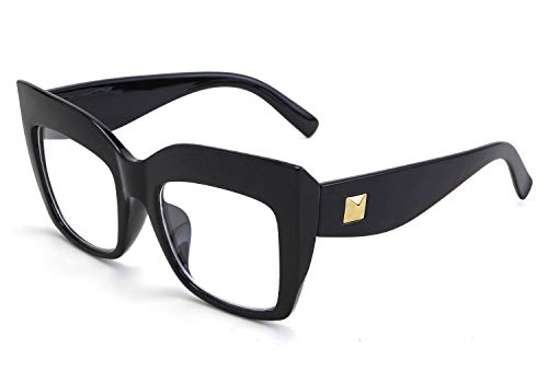 FEISEDY Square Oversized Reading Glasses Blue Light Blocking Reader Glasses Frame Eyewear Women B2627 Black 1.25x