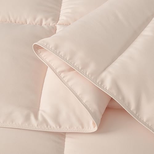 Chezmoi Collection 3-Piece Blush Comforter Set Queen Size - 110GSM Peach Skin Microfiber Polyester - Lightweight All Season Down Alternative Comforter - Box Stitch Duvet Insert with Corner Tabs