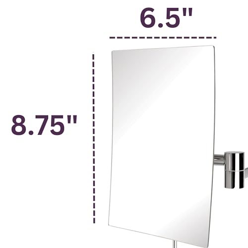 JERDON Wall Mount Makeup Mirror with 5X Magnification - 8.75” x 6.5” Rectangular Mirror Extends 14” – Black Finish – Model JP695BK