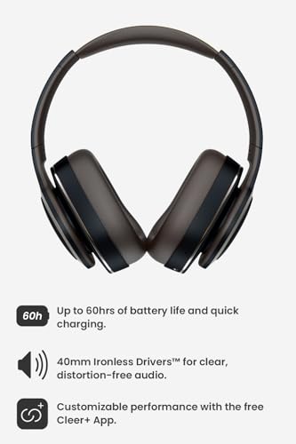 Cleer Enduro ANC Noise Cancelling Over the Ear Bluetooth Headphones with Mic, 60 Hrs Playtime, Noise Canceling, Ambient EQ Modes, Hi-Res Audio, Deep Bass, Multi-Point Connect, Bluetooth 5.0, Dark Navy