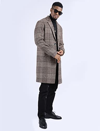 UANEO Mens Trench Coat Single Breasted Plaid Mid Long Peacoat Pea Coats (Dark Gray, XS)
