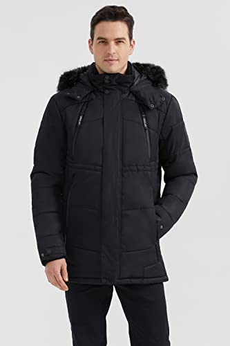 Orolay Men's Winter Warm Jacket Hooded Mountain Parka with Faux Fur Black S