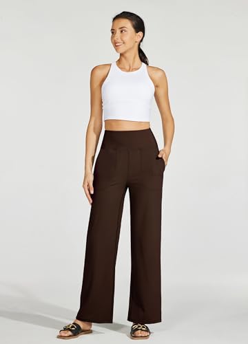 Willit Women's Wide Leg Yoga Pants with Pockets Stretch Loose High Waist Comfy Soft Casual Lounge Sweatpants 30” Dark Khaki L