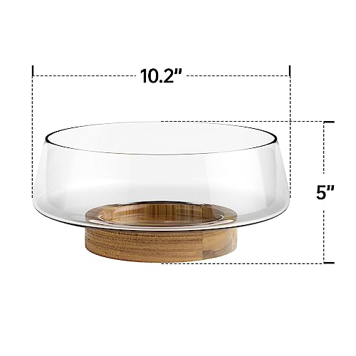 KITEISCAT Extra Large Glass Salad Bowl Set - Salad Bowls for Party with Acacia Wood Base and Salad Serving Utensils - Elegant and Practical Kitchen Must-Have