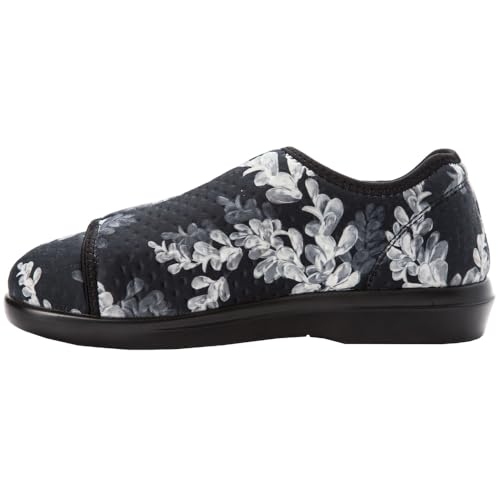 Propét Women's Cush 'N Foot Slipper, Black Floral, 9 Medium