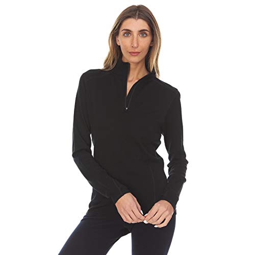 100% Merino Wool - Midweight Womens 1/4 Zip - Midlayer - Black - Small
