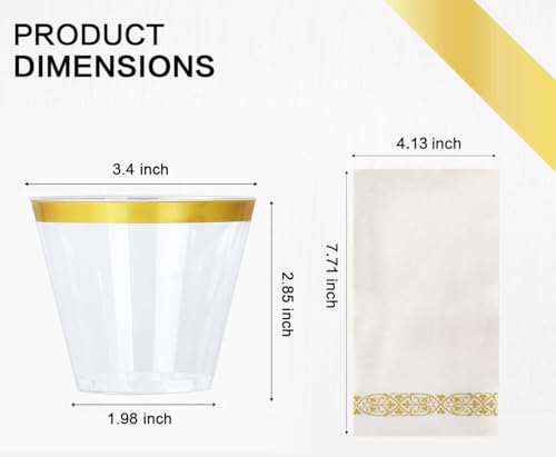 M MCIRCO 175 Piece Gold Dinnerware Set - 50 Plates - 25 Silverware - 25 Cups - 25 Paper Napkins, 25 Guest Disposable Gold Dinnerware Set