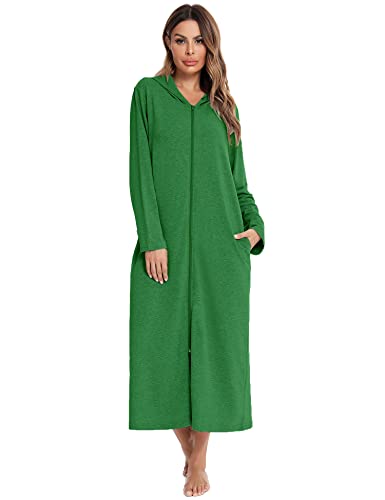 HALCYEEN Womens Zip Up Soft Cotton Robe with Hoodied Long Soft Bathrobe House Coat M Wine Red