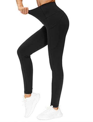 THE GYM PEOPLE Thick High Waist Yoga Pants with Pockets, Tummy Control Workout Running Yoga Leggings for Women Grey Purple