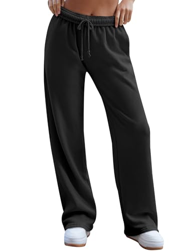 HeSaYep Sweatpants Women Baggy Wide Leg Sweatpants Straight Leg Trousers Drawstring Elastic Waist Joggers Low Rise Active Sweat Pants Black XS