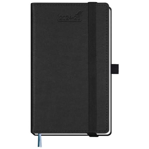 Pocket Planner 2024 2025 by BEZEND, 18 Months (July24-Dec25) [Black] Small Academic Year Planner, Daily Weekly and Monthly Calendar with Pen Holder, Vegan Leather Hard Cover