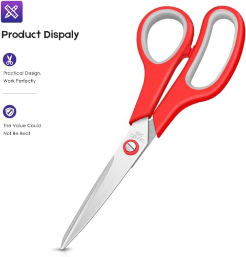 Scissors Bulk of 6-Pack, Taotree 8" Scissors All Purpose Comfort Grip Sharp Scissors for Office School Supplies, Classroom Student Teacher Craft Sewing Fabric Scissor, Paper Cutter, Right/Left Handed