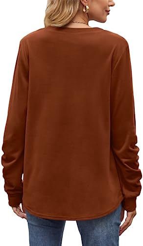 Dofaoo Long Sleeve Tops for Women Loose Fit Casual Fall Sweatshirt Brown S