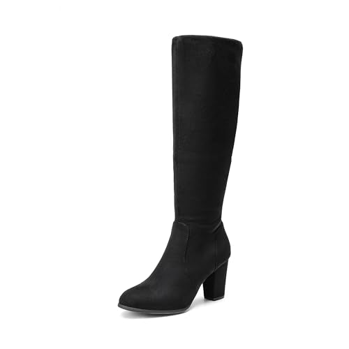 DREAM PAIRS Women's Chunky Heel Knee High and Up Boots,Size 10,Burgundy,MIDLEG