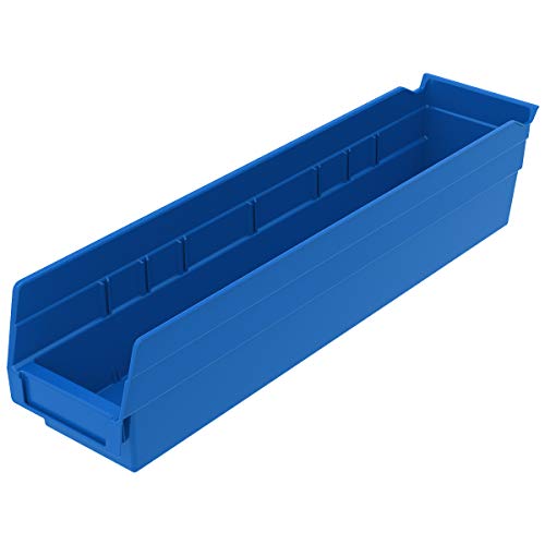 Akro-Mils 30128 Plastic Shelf Bins, Heavy Duty Storage Bins for Garage, Closet, and Drawer Organization, 18-Inch x 4-Inch x 4-Inch, Blue, 12-Pack