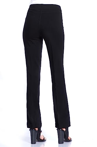 SLIM-SATION Women's Wide Band Pull-On Relaxed Leg Pant with Tummy Control, 4, Black