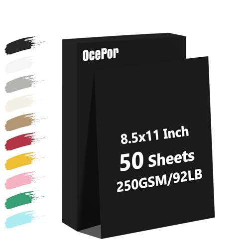 50 Sheets Black Cardstock Paper, Colored Printer Paper 8.5 x 11, Thick Construction Paper for Cards Making, Scrapbook，Office Printing, Invitations, Certificates，DIY Crafting 92 lb/250gsm