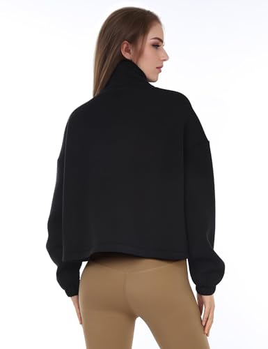 Orolay Women's Full Zip Sweatshirt - Long Sleeve Cropped Jacket Stand Collar Drawstring Casual Outerwear Black X-Small