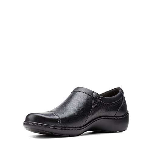 Clarks womens Cora Giny Loafer Flat, Black Tumbled/Smooth Leather, 7.5 US