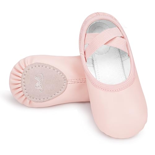 Stelle Ballet Shoes for Girls Toddler Dance Slippers PU Leather Boys Ballerina Shoes for Toddler/Little Kid/Big Kid/Women(Ballet Pink,3ML)