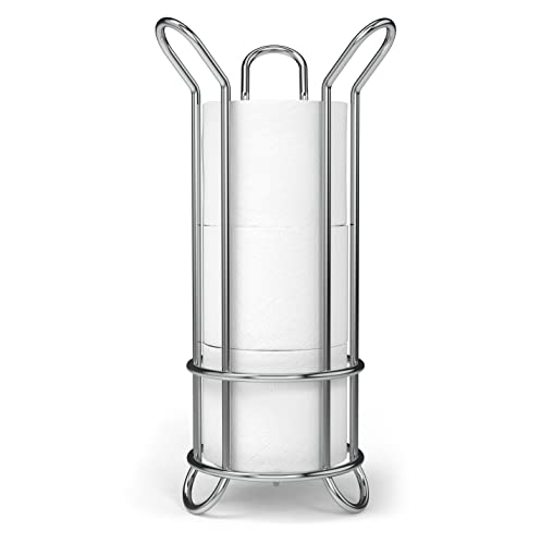BROOKSTONE, Chrome Toilet Paper Holder, Freestanding Bathroom Tissue Organizer, Minimalistic Storage Solution, Stylish Design [Holds MEGA Rolls]
