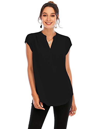 Famulily Womens Cap Sleeve Blouse V-Neck Professional Clothes for Work Grey XL
