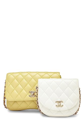 Chanel, Pre-Loved Yellow & White Quilted Lambskin Side Packs Bag, Multi