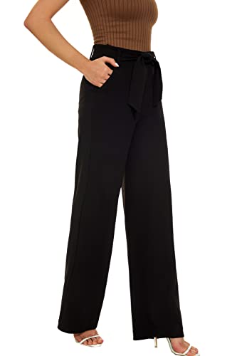 NuNu Yong Women's Casual High Waisted Wide Leg Dress Pants with Pockets and Belt X-Large-Petite Red Plum