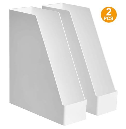 Amazon Basics Rectangular Plastic Desk Organizer, Magazine Rack, White, 2-Pack