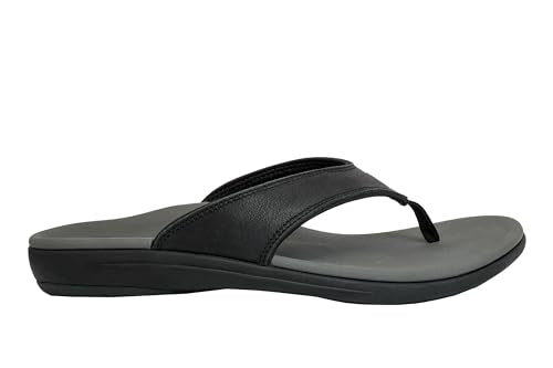 REVITALIGN Men's Yumi Leather Flip-Flop, Charcoal, 12 Wide