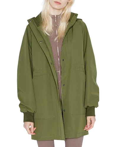 Orolay Women's Windproof Rain Jacket Outdoor Softshell Windbreaker with Hood Insulated Long Outwear Utility Anorak Coat Armygreen Small