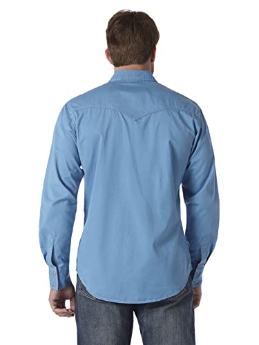 Wrangler Men's Big Retro Two Pocket Long Sleeve Snap Shirt, Blue, 3X Tall