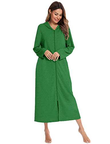 HALCYEEN Womens Zip Up Soft Cotton Robe with Hoodied Long Soft Bathrobe House Coat M Wine Red
