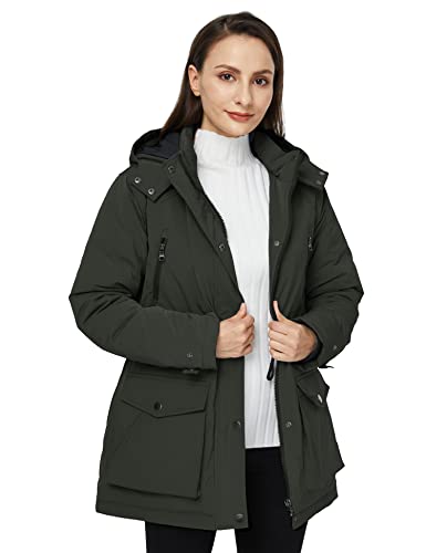 WenVen Women's Winter Fashion Warm Waterproof Hooded Coat Quilted Thick Jacket(Army Green,Small)