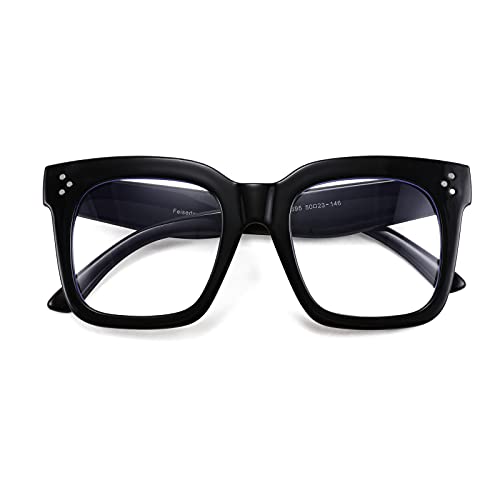 FEISEDY Women Men Blue Light Blocking Glasses Frame Oversized Designer Luxury Square Eyewear B2695(Bright Black)