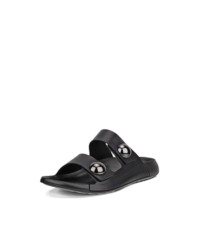 ECCO Women's Cozmo Two Band Button Slide Sandal, BLACK, 4-4.5