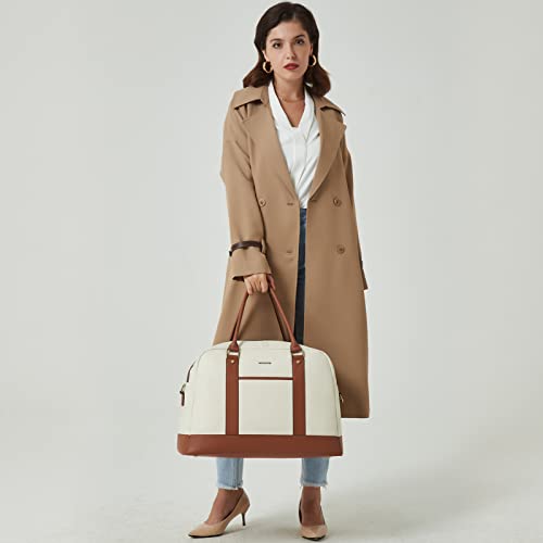 BOSTANTEN Weekender Bags for Women Leather Travel Duffel Overnight Bag Large Duffle with Shoe Compartment &Trolley Sleeve