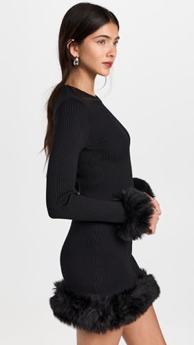 Show Me Your Mumu Women's Fran Mini Dress, Black Knit w/Faux Fur