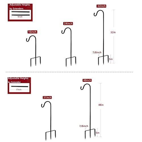 EXCMARK Shepherd Hook 32 inch 1/2 inch Thick Use at Weddings, Hanging Solar Lights, Lanterns, Bird Feeders, Metal Hanger Hook (Black,32inch). U.S. Patent.