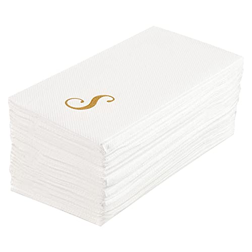 Luxenap 15.8 X 7.9 Inch Linen-Feel Guest Towels, 2000 Lettered Hand Towels - Gold Letter 'G', Cursive Font, White Paper Dinner Napkins, airlaid, For Restrooms And Tables - Restaurantware