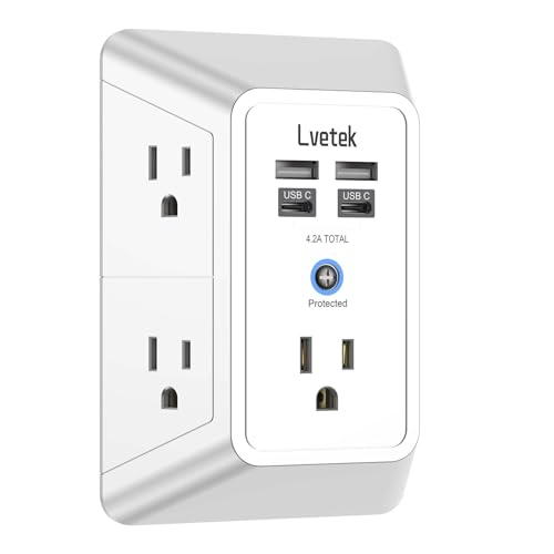 Outlet Extender, Surge Protector Outlet with 5-Multi Plug Outlet and 4 USB Ports(2 USB C), 3-Sided 1680J Power Strip Wall Charger, Multiple-Plug Outlet Splitter for Home Travel Office,ETL Listed,Black