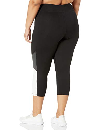 JUST MY SIZE Womens Active Blocked Capris, 1X, Black/Granite Heather/White